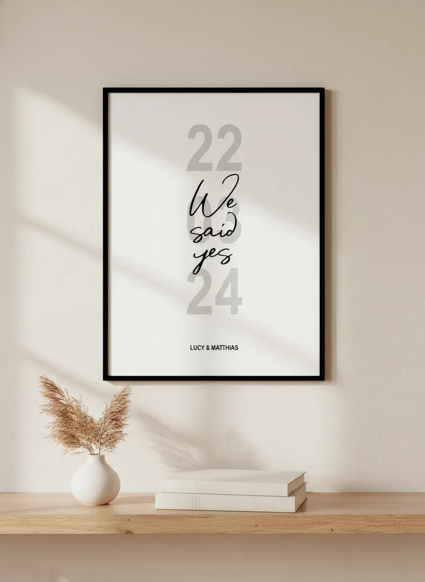 Personalisiertes Hochzeitsposter ‘We Said Yes’ – mit Datum & Namen | Ideal auch für Verlobungen