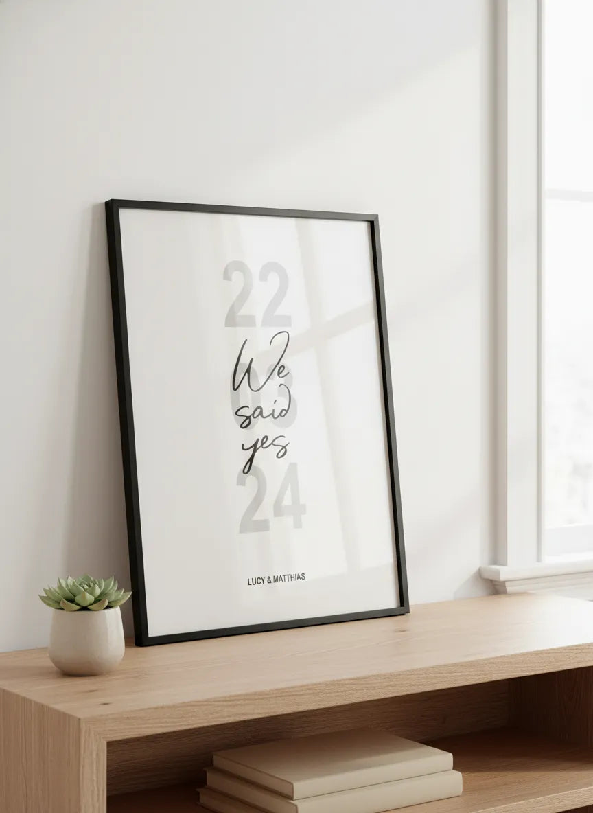Personalisiertes Hochzeitsposter ‘We Said Yes’ – mit Datum & Namen | Ideal auch für Verlobungen
